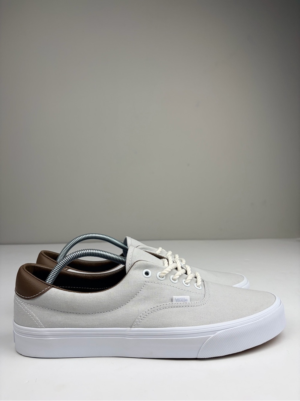 Vans Era 59 C&L Men’s 13 Gray Canvas Brown Leather Low Top Sneakers Gum Sole